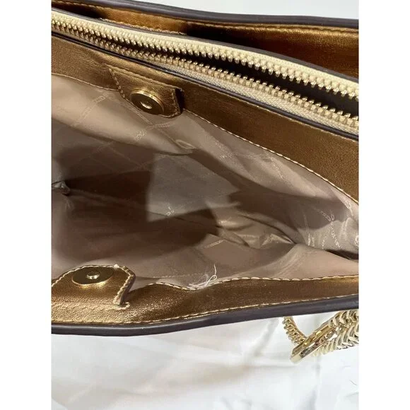 Michael Michael Kors Susan Metallic Medium Shoulder Bag Pale Gold New Chain - Picture 3 of 13